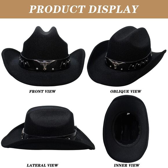 2247 Black Cowboy Hats For Men & Women Cowgirl Hats With Hat Band main image 5